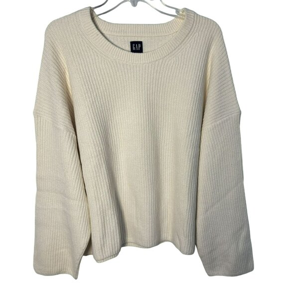 GAP Ultra Soft Oversized Crew Neck Shaker-Stitch Relaxed Sweater XXL Cream NEW - Picture 1 of 8